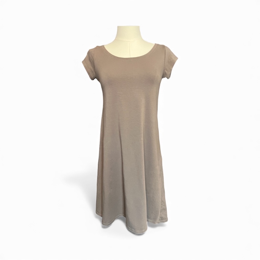 🤎 EUC EILEEN FISHER Organic Cotton Brown T-Shirt Dress | Sz XS Petite (PP)